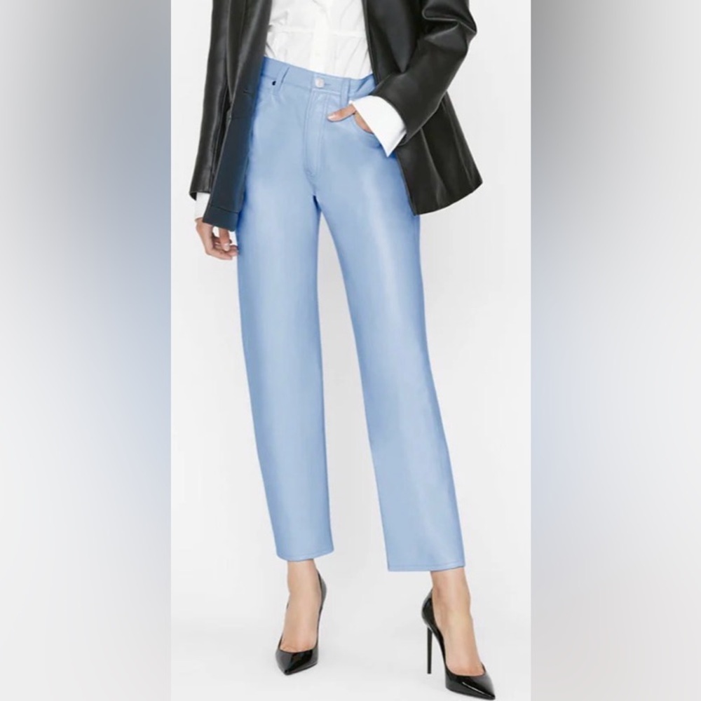 FRAME faux leather Le High N Tight straight-leg pants. Baby blue. Sz 31. NWT - Picture 2 of 15